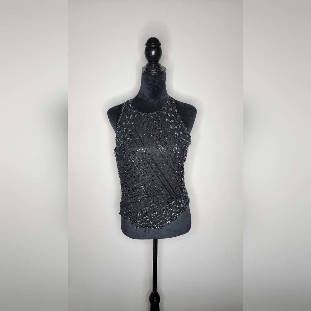 Papell boutique handmade beaded vintage silk sleeveless formal tank M